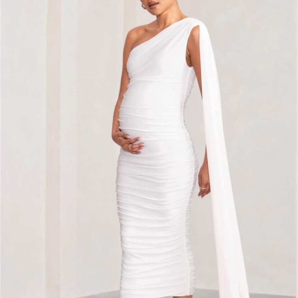 Elegant White One-Shoulder Maternity Dress